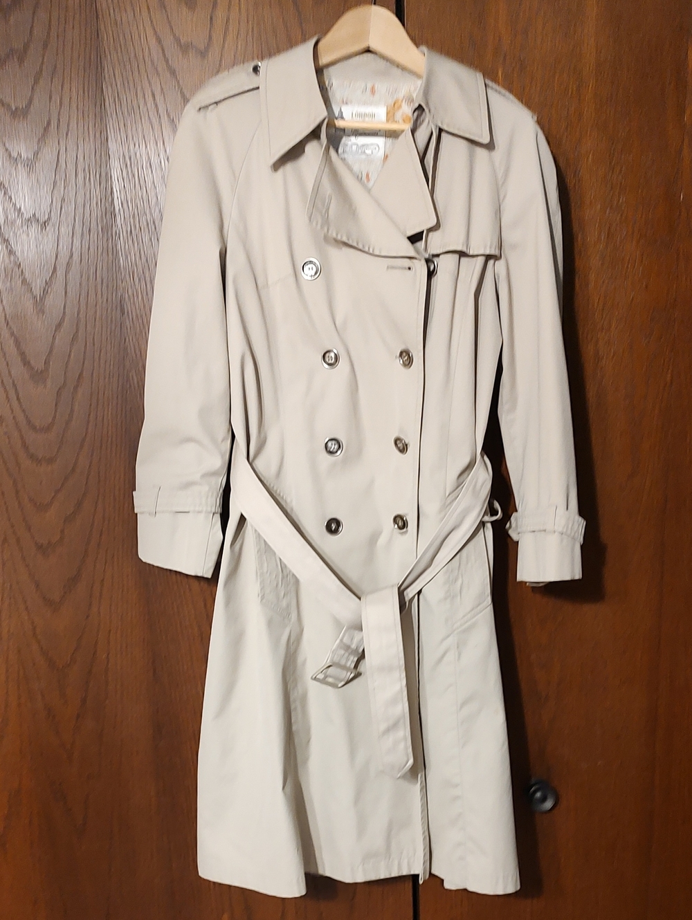 London Fog Beige Double-Breasted Trench Coat with Belt